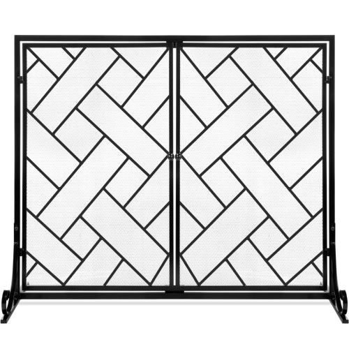 2-Panel Wrought Iron Geometric Fireplace Screen w/ Magnetic Doors - Lot 4785