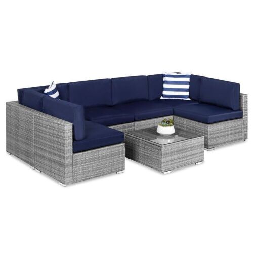 7-Piece Modular Wicker Sectional Conversation Set w/ 2 Pillows, Cover  - Lot 75