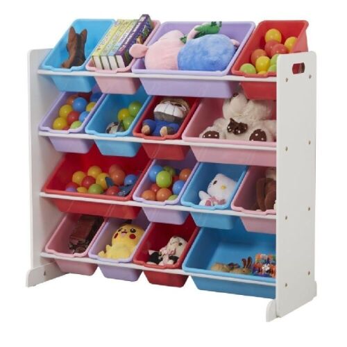 Wooden Kids' Toy Storage Organizer with 16 Plastic Bins  - Lot 239