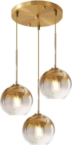 KCO Lighting Gold Gradient 3-Light Large Glass Pendant Light Fixture - Lot 74