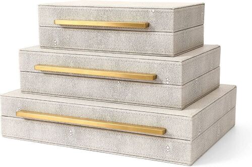 Faux Ivory Shagreen Leather Set of 3 Pcs Decorative Boxes - Lot 292