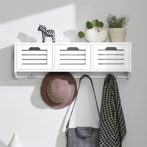 Haotian White Wall Display Storage Unit with 3 Drawers and 4 Hooks - Lot 327