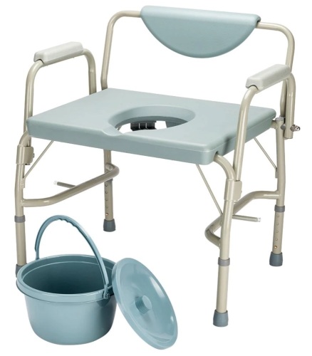 OMECAL Homecare Toilet Seat With Safety Steel Frame Bedside Commode Chair Adjustable Height Support 550 Lbs - Lot 139