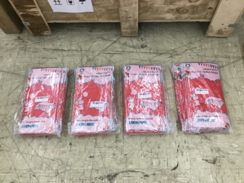 Lot of (4) Heavy Duty Plastic Table Cover, Red, 54" x 108"  - Lot 370