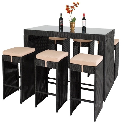 Rattan Wicker Bar Dining Table Patio Furniture Set - A Box Only, Contains Complete Table & 3 Stools w/out Chair Supports - See Pics  - Lot 160