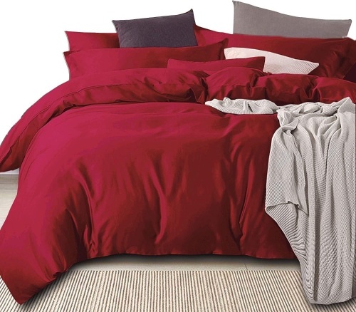Essina King Size Duvet Cover & 2 Shams, Egyptian Cotton 950 Thread Count, Red - Lot 10