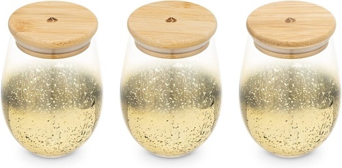 Set of 3 Navaris Small Gold Glass Jars with Bamboo Lids  - Lot 33