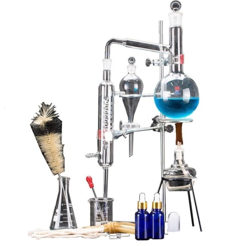 1000ml Lab Essential Oil Distillation Apparatus Water Distiller Purifier Glassware Kits w/Separatory Funnel Condenser Pipe - Lot 120