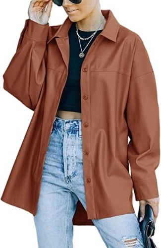 LPCBDEE Womens Faux PU Leather Shacket - Lot 155
