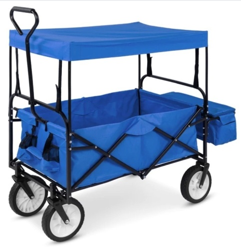 Utility Wagon Cart w/ Folding Design, 2 Cup Holders, Removable Canopy - Lot 163