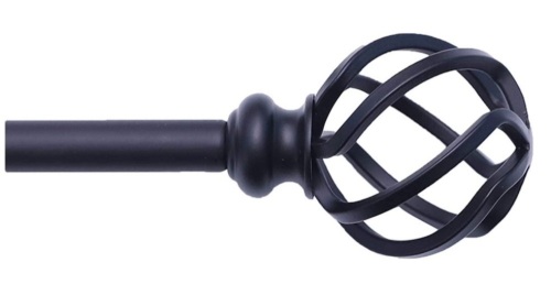 Black Curtain Rod with Twisting Cage Finials, 48"-86" - Lot 304