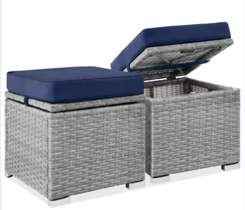 Set of 2 Wicker Ottomans, Multipurpose w/ Removable Cushions, Steel Frame - Lot 307