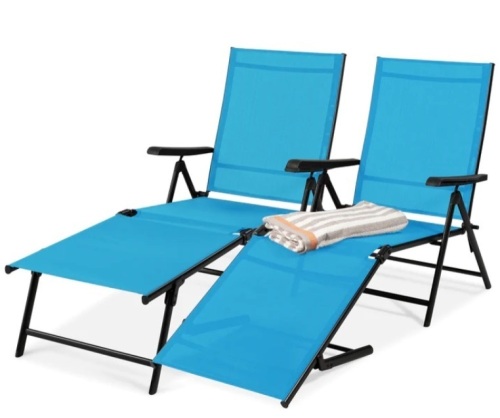 Set of 2 Outdoor Patio Chaise Recliner Lounge Chairs w/ Rust-Resistant Frame - Lot 22