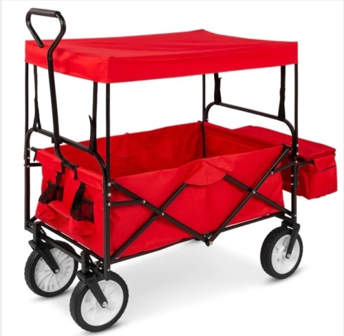 Utility Wagon Cart w/ Folding Design, 2 Cup Holders, Removable Canopy - Lot 306