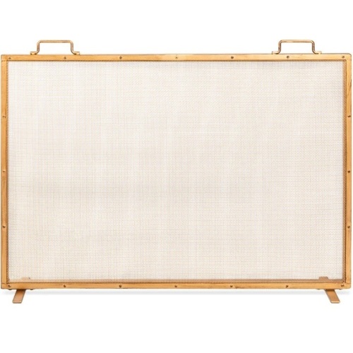 Single Panel Handcrafted Steel Mesh Fireplace Screen w/ Handles - 38x27in - Lot 4806