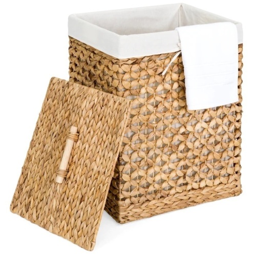 Water Hyacinth Woven Laundry Hamper Basket w/ Removable Liner, Lid - Lot 4840