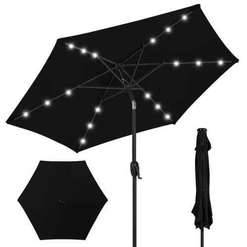 Outdoor Solar Patio Umbrella w/ Push Button Tilt, Crank Lift - 7.5ft - Lot 4848