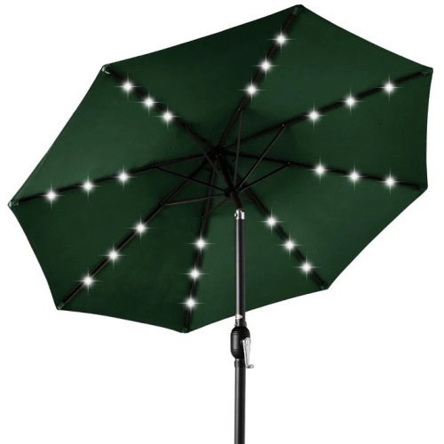 Solar LED Lighted Patio Umbrella w/ Tilt Adjustment, UV-Resistance - 10ft - Lot 4945