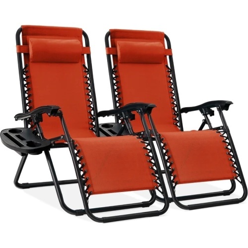 Set of 2 Adjustable Zero Gravity Patio Chair Recliners w/ Cup Holders - Lot 4955