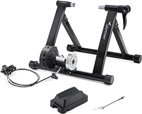 Sportneer Bike Trainer Stand Indoor Riding - Magnetic Stationary Stand for Bicycle Cycling Training Excercise with Noise Reduction Wheel Kit for Road Bike - Lot 5010