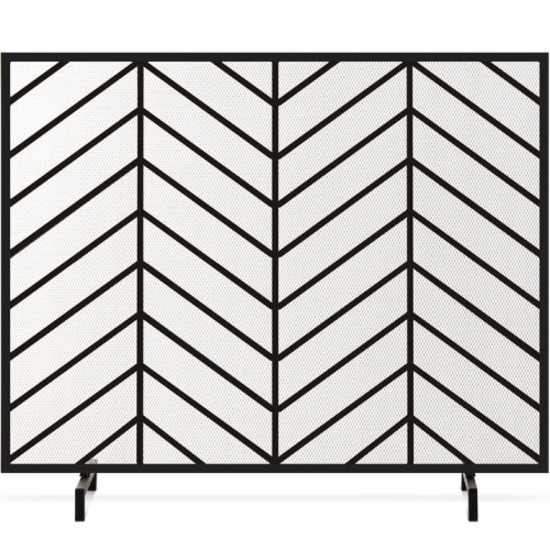 Single Panel Iron Chevron Fireplace Screen w/ Antique Finish - 38x31in - Lot 5011