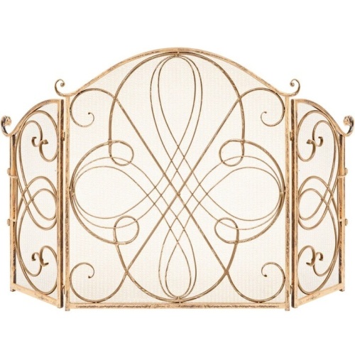 3-Panel Wrought Iron Metal Fireplace Screen Cover w/ Scroll Design - 55x33in - Lot 5053