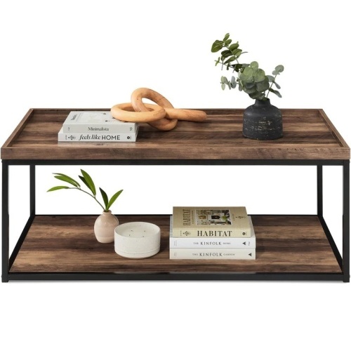 2-Tier Rectangular Tray Top Coffee Table w/ Metal Frame, Shelf - 44in - Lot 5082