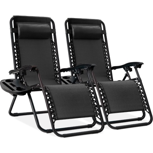 Set of 2 Adjustable Zero Gravity Patio Chair Recliners w/ Cup Holders - Lot 5121