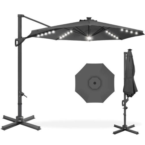 360-Degree Solar LED Cantilever Offset Patio Umbrella w/ Tilt - 10ft - Lot 5130