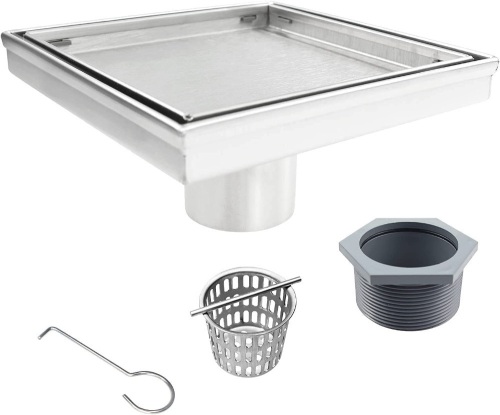 Bernkot Square Shower Drain 6" Brushed Tiled Insert w/ Hair Strainer - Lot 144
