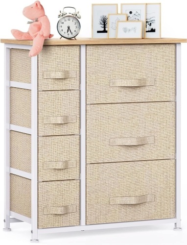 Pipishell 7 Drawer Fabric Dresser Storage Tower with Wood Top - Lot 208