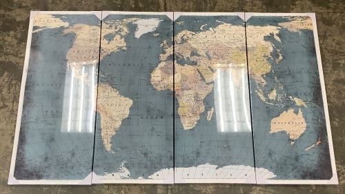 80"x48" World Map Canvas Set - Lot 162