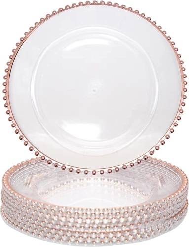 Set 10 13" Rose Gold Bead Acrylic Round Table Charger Plates - Lot 207