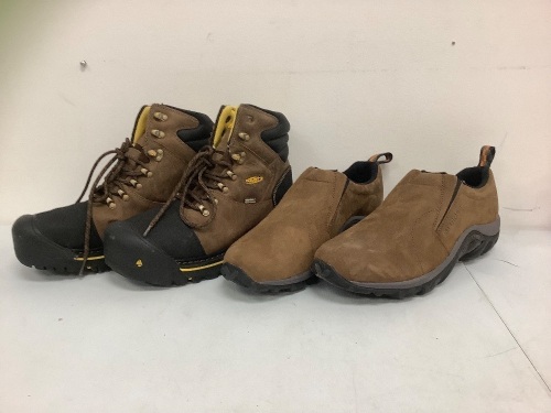 Lot of (2) KEEN Boots Men's 9D and Merrell Slip-On Shoes Men's 12, E-Comm Return, Sold As-is - Lot 342