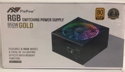 FlePow 850W 80+ GOLD Fully Modular RGB Switching Power Supply, Appears New, Sold As-is - Lot 6