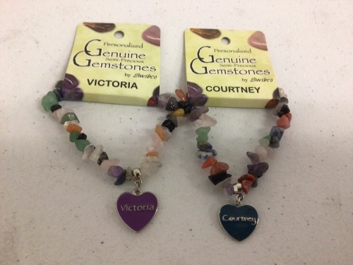 Lot of (2) Semi-Precious Gemstone Name Bracelets Victoria and Courtney, Appears New, Sold As-is - Lot 237