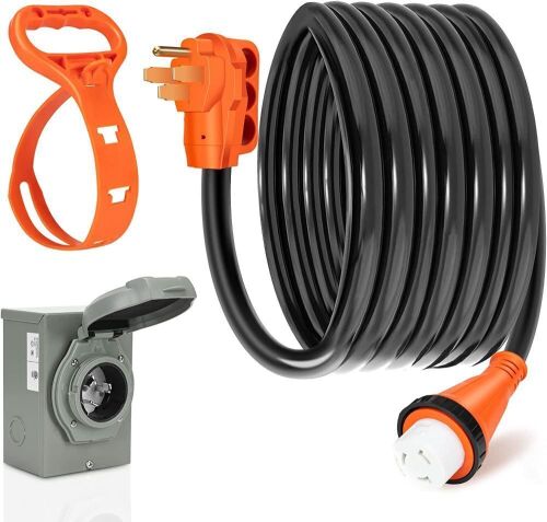 WELLUCK 25FT Power Cord Inlet Box Kit Temporary Connector Cable 50Amp Generator Plug - Lot 361