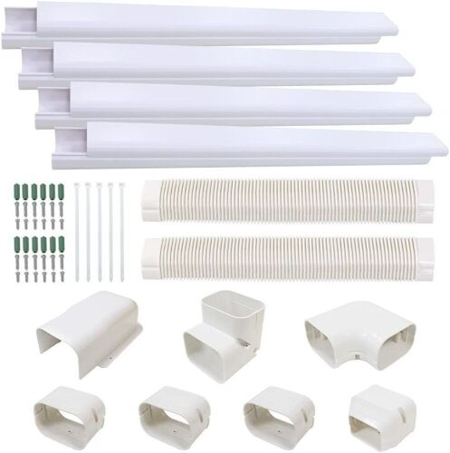 4 inch 17 Ft PVC Decorative Pipe Line Cover Kit for Ductless Mini Split Air Conditioner-Full Set, No Other Parts Needed, White - Lot 371
