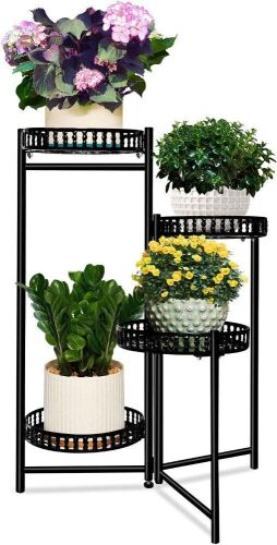 4-Tier Heavy Duty Plant Potted Stand, Rotatable Metal Flower Pot Holders  - Lot 373