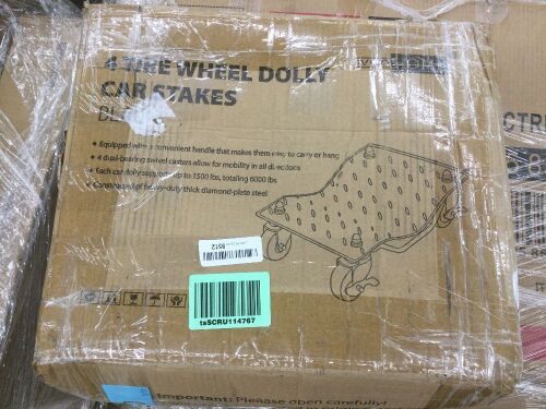 VIVOHOME Heavy Duty 4 Tire Wheel Dolly Car Stakes 6000lbs Capacity Black  - Lot 550