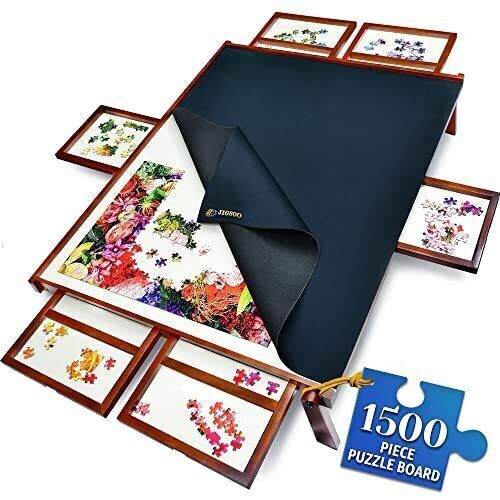 Wooden Jigsaw Puzzle Table with Adjustable Legs, 6 Drawers, and Rubber Cover, 1500 Piece - Lot 279