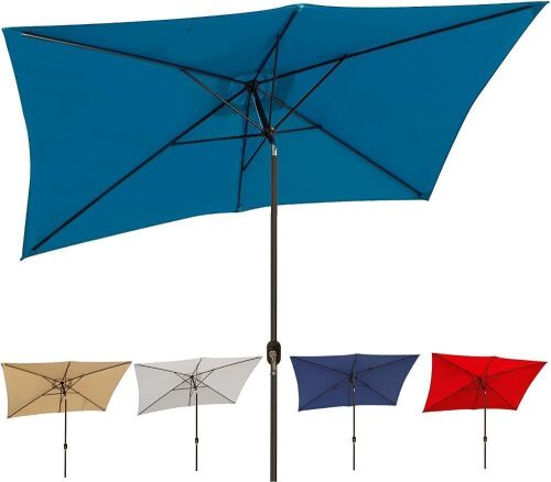 Blissun 10' Rectangular Patio Umbrella Outdoor Market Table Umbrella with Push Button Tilt and Crank - Lot 311
