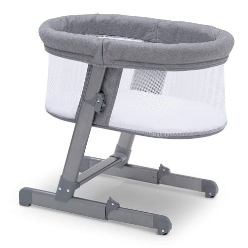 Simmons Kids Oval City Sleeper Bedside Bassinet, Adjustable Height Portable Crib with Wheels & Airflow Mesh, Grey Tweed 31.5x19.7x30 Inch  - Lot 331