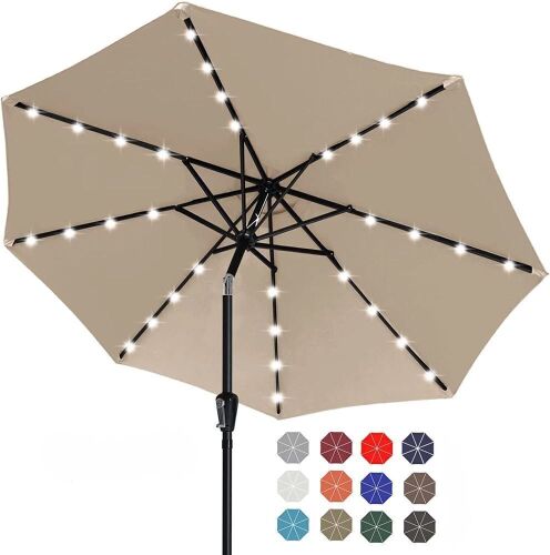 ABCCANOPY Durable Solar Led Patio Umbrella 9FT Khaki - Lot 427