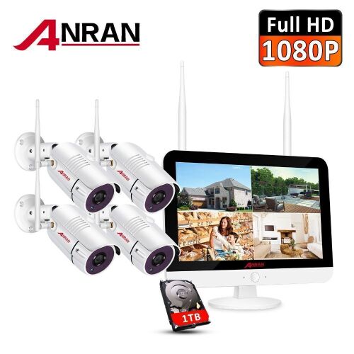 ANRAN 1080P HD Home Wireless Security Camera System Outdoor 8CH 1TB w/12"LCD NVR - Lot 67