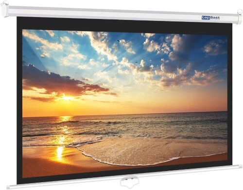 LopBast 82" Manual Pull Down White Projector Screen 16:9 1.2 Gain Retractable Auto-Locking 4K 8K 3D Ultra HD - Lot 294