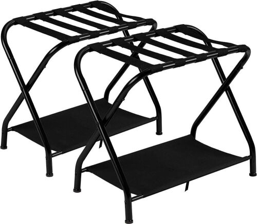 Heybly Folding Suitcase Stand with Storage Shelf for Guest Room, Set of 2  - Lot 425