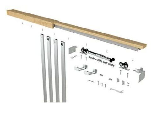 JUBEST Pocket Door Hardware, Aluminum Wood Pocket Door Frame for 23in to 36in x 80in Door, with Soft Close Mechanism and 4 PCS of Upright Column - Lot 404
