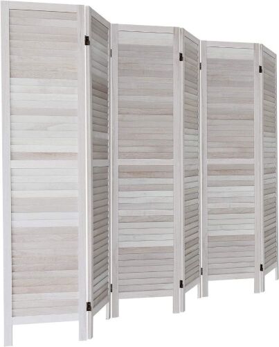 GLSLAND 6 Panel Wood Room Divider 5.6 Ft Tall 16" Wide Folding Partition Privacy Screen - Lot 792