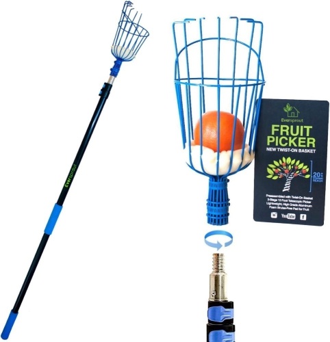 EVERSPROUT 18-Foot Fruit Picker, 25 Foot Reach Telescoping Easy-to-Attach Twist On Basket Design  - Lot 208